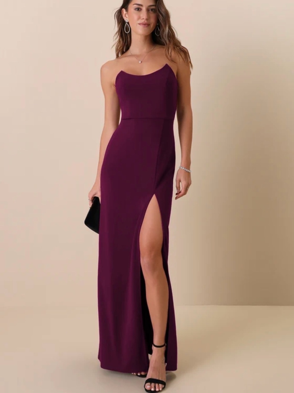 Sensational Beauty Plum Purple Strapless Maxi Dress